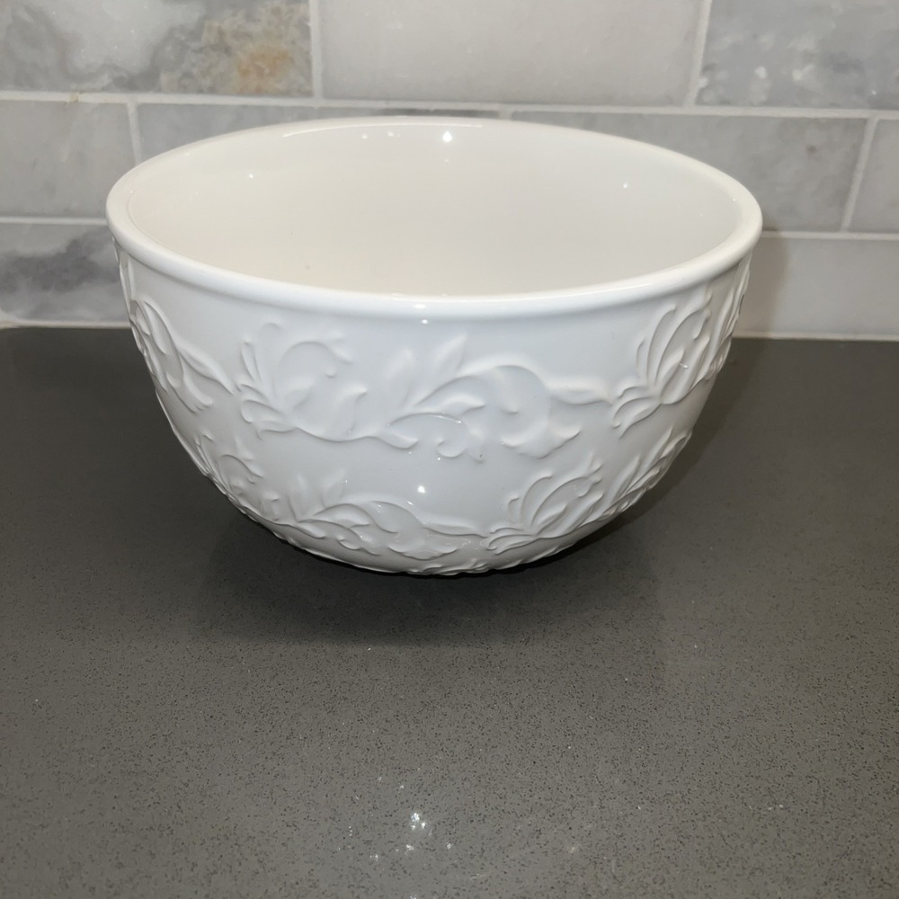 NEW Coventry Jasmine White Embossed Serving Bowl Raised Relief